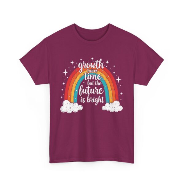 Growth Takes Time but the Future Is Bright Motivational Rainbow Calligraphy Design Unisex Heavy Cotton Tee - Image 8