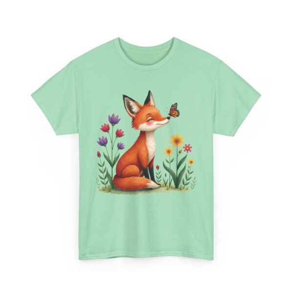 Tiny Spring Friends Whimsical Fox Butterfly Floral Nature Cute Woodland Art Design Unisex Heavy Cotton Tee - Image 7