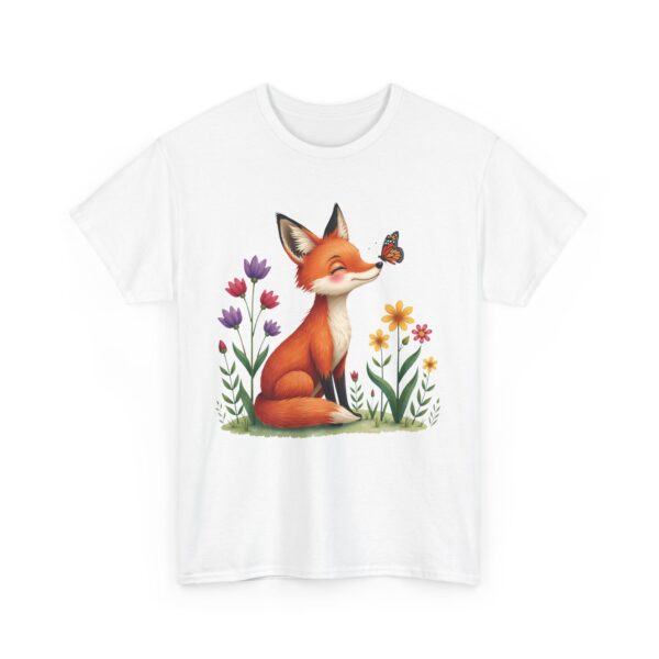 Tiny Spring Friends Whimsical Fox Butterfly Floral Nature Cute Woodland Art Design Unisex Heavy Cotton Tee - Image 2