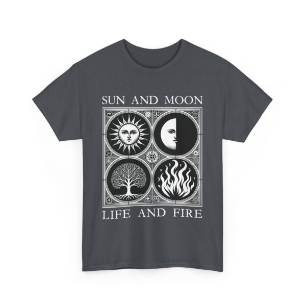Sun and Moon Tree of Life and Fire Medieval Tarot Esoteric Symbolic Design Unisex Heavy Cotton Tee - Image 5