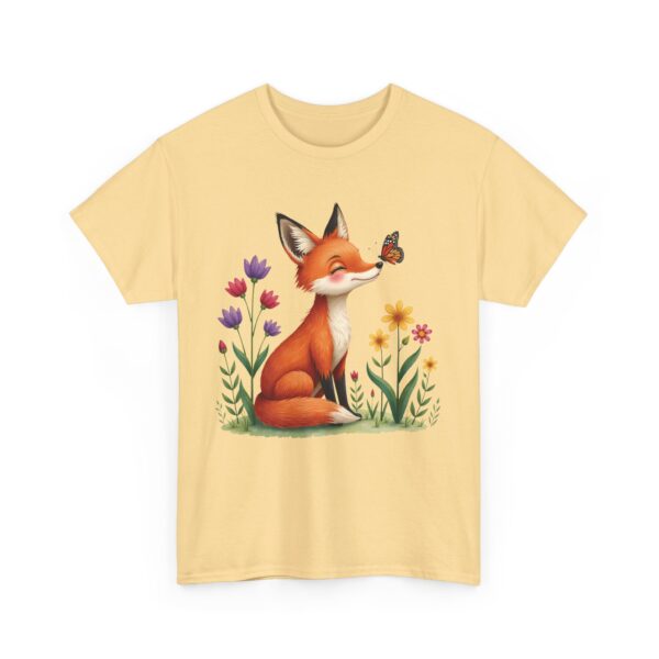 Tiny Spring Friends Whimsical Fox Butterfly Floral Nature Cute Woodland Art Design Unisex Heavy Cotton Tee - Image 4