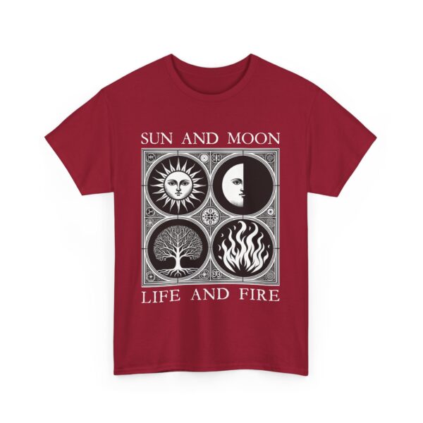 Sun and Moon Tree of Life and Fire Medieval Tarot Esoteric Symbolic Design Unisex Heavy Cotton Tee - Image 6