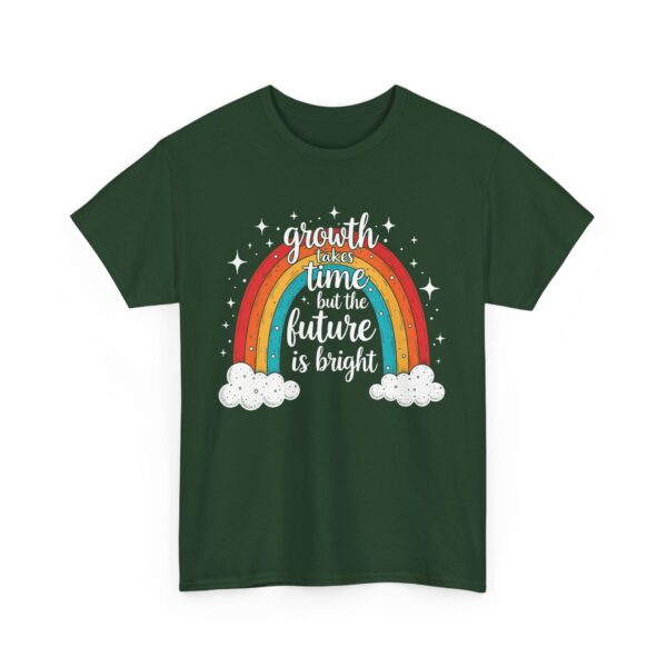Growth Takes Time but the Future Is Bright Motivational Rainbow Calligraphy Design Unisex Heavy Cotton Tee - Image 2