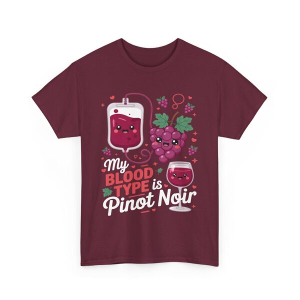 My Blood Type Is Pinot Noir Funny Wine Lover Kawaii Grape Design Unisex Heavy Cotton Tee - Image 5