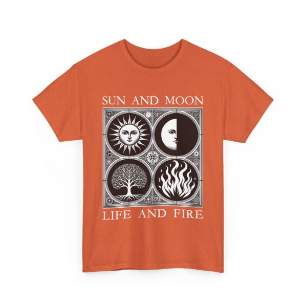 Sun and Moon Tree of Life and Fire Medieval Tarot Esoteric Symbolic Design Unisex Heavy Cotton Tee - Image 9