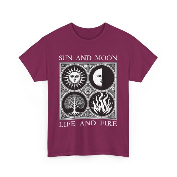 Sun and Moon Tree of Life and Fire Medieval Tarot Esoteric Symbolic Design Unisex Heavy Cotton Tee - Image 3
