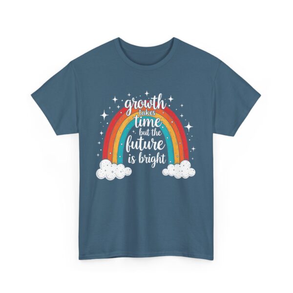 Growth Takes Time but the Future Is Bright Motivational Rainbow Calligraphy Design Unisex Heavy Cotton Tee - Image 4