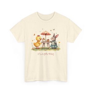 It’s a Girly Thing Cute Garden Tea Party Duckling Rabbit Whimsical Pastel Design Unisex Heavy Cotton Tee