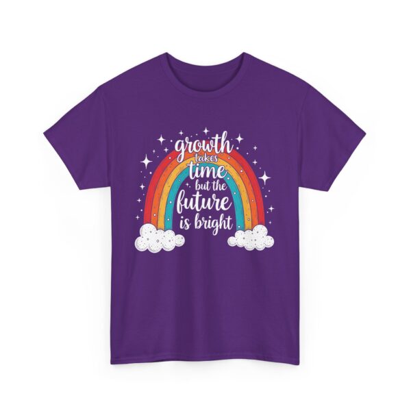 Growth Takes Time but the Future Is Bright Motivational Rainbow Calligraphy Design Unisex Heavy Cotton Tee - Image 7