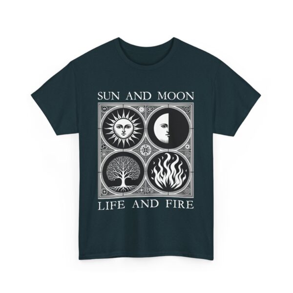 Sun and Moon Tree of Life and Fire Medieval Tarot Esoteric Symbolic Design Unisex Heavy Cotton Tee - Image 2