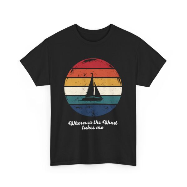 Wherever the Wind Takes Me Retro Sailing Vintage Sunset Distressed Nautical Art Unisex Heavy Cotton Tee