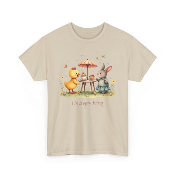 It’s a Girly Thing Cute Garden Tea Party Duckling Rabbit Whimsical Pastel Design Unisex Heavy Cotton Tee - Image 3