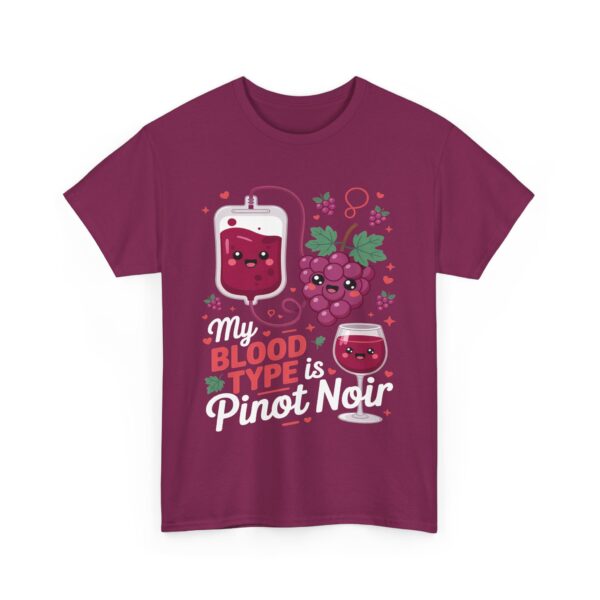 My Blood Type Is Pinot Noir Funny Wine Lover Kawaii Grape Design Unisex Heavy Cotton Tee - Image 2