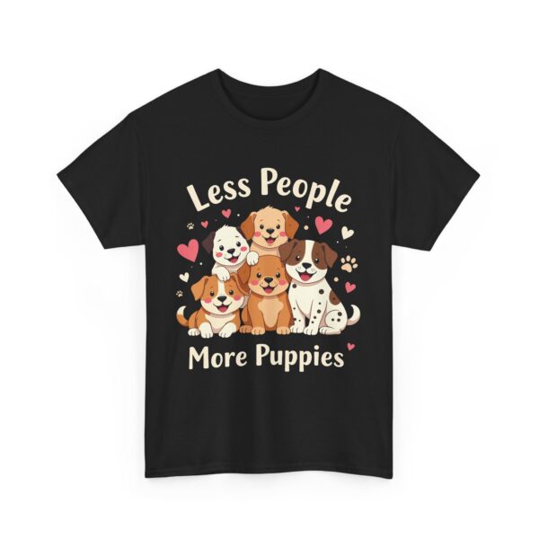 Less People More Puppies Funny Introvert Dog Lover Cute Cartoon Design Unisex Heavy Cotton Tee