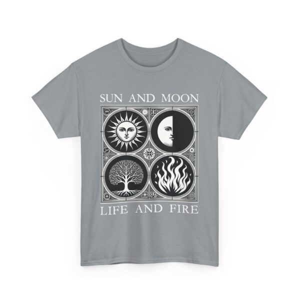 Sun and Moon Tree of Life and Fire Medieval Tarot Esoteric Symbolic Design Unisex Heavy Cotton Tee - Image 4