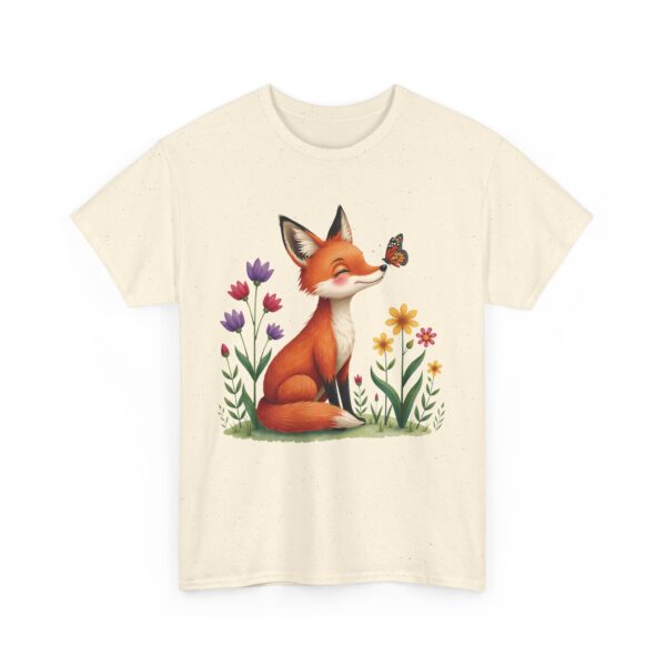 Tiny Spring Friends Whimsical Fox Butterfly Floral Nature Cute Woodland Art Design Unisex Heavy Cotton Tee - Image 5