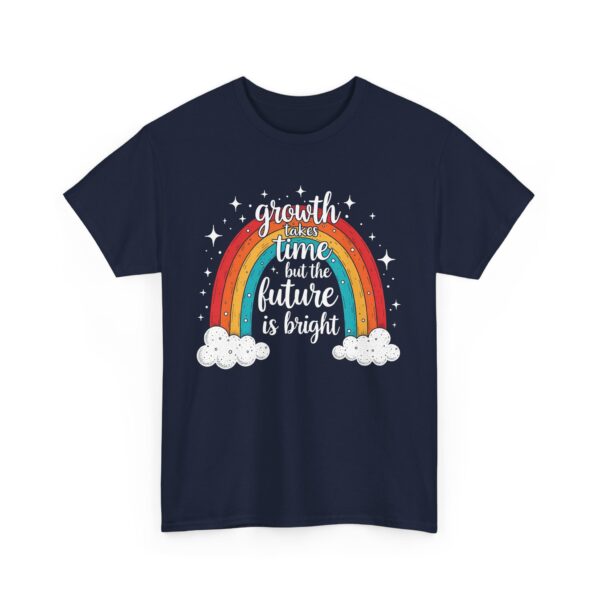 Growth Takes Time but the Future Is Bright Motivational Rainbow Calligraphy Design Unisex Heavy Cotton Tee - Image 5