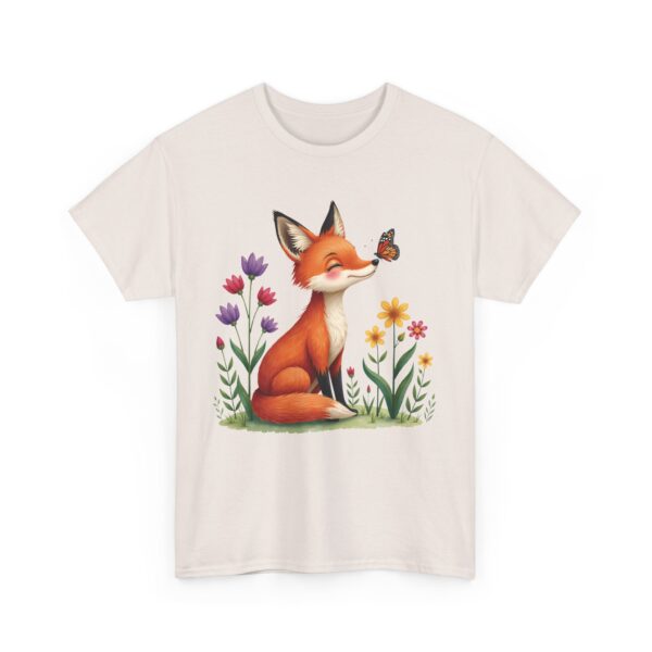 Tiny Spring Friends Whimsical Fox Butterfly Floral Nature Cute Woodland Art Design Unisex Heavy Cotton Tee