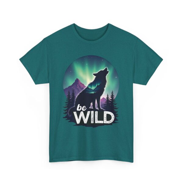 Be Wild – Wilderness Aurora Howling Wolf Mountain Design Unisex Heavy Cotton Tee - Image 6