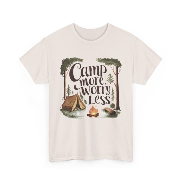 Camp More Worry Less Campfire Tent Outdoors Hiking Lover Design Unisex Heavy Cotton Tee - Image 3
