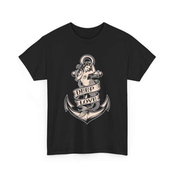 Mermaid and Anchor Deep Love Tattoo Design – Old School Marine Sailor Legends Art Unisex Heavy Cotton Tee - Image 11