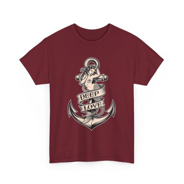 Mermaid and Anchor Deep Love Tattoo Design – Old School Marine Sailor Legends Art Unisex Heavy Cotton Tee - Image 7