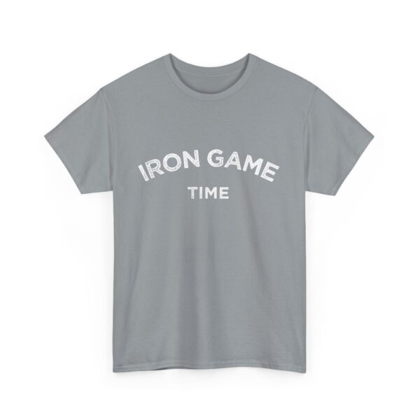 Iron Game Time Motivational Distressed Powerlifting Bodybuilding Letter Art Design Unisex Heavy Cotton Tee - Image 3