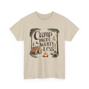 Camp More Worry Less Campfire Tent Outdoors Hiking Lover Design Unisex Heavy Cotton Tee
