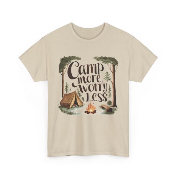 Camp More Worry Less Campfire Tent Outdoors Hiking Lover Design Unisex Heavy Cotton Tee - Image 2
