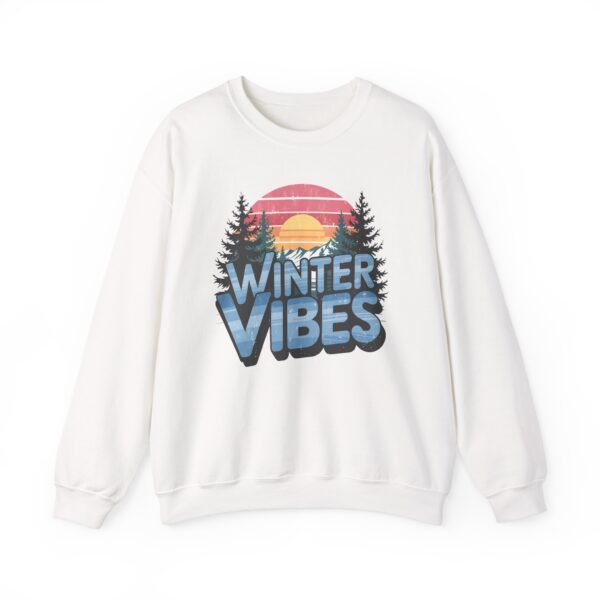 Winter Vibes Snowy Mountain Pine Trees Striped Sunset Nature Art Lovers Design Unisex Heavy Blend™ Crewneck Sweatshirt - Image 5