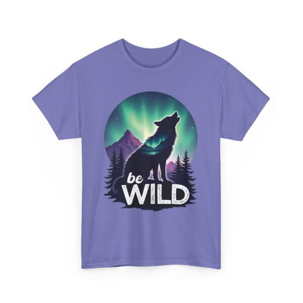 Be Wild – Wilderness Aurora Howling Wolf Mountain Design Unisex Heavy Cotton Tee - Image 9