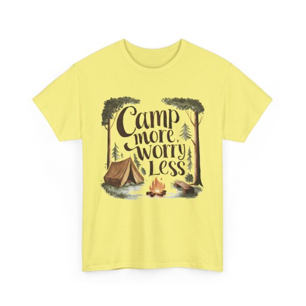 Camp More Worry Less Campfire Tent Outdoors Hiking Lover Design Unisex Heavy Cotton Tee - Image 4