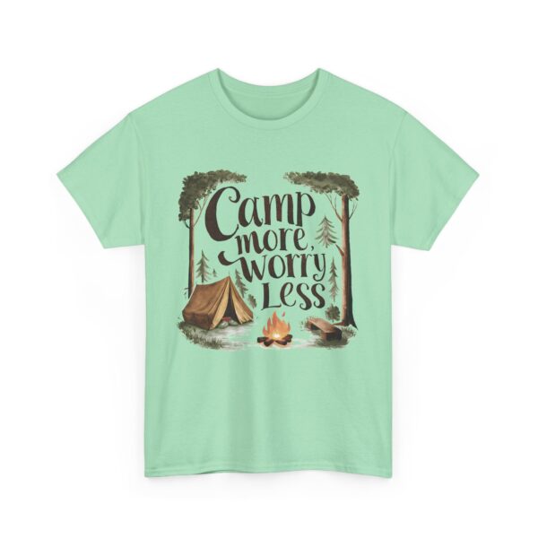 Camp More Worry Less Campfire Tent Outdoors Hiking Lover Design Unisex Heavy Cotton Tee - Image 5