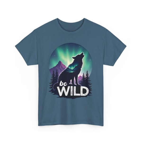 Be Wild – Wilderness Aurora Howling Wolf Mountain Design Unisex Heavy Cotton Tee - Image 7