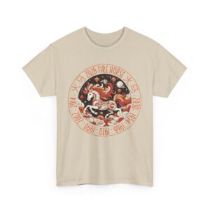 Year of The Horse 2026 Fire Horse Stylized Chinese Traditional Zodiac Astrologic Sign 马年 火马 Design Unisex Heavy Cotton Tee