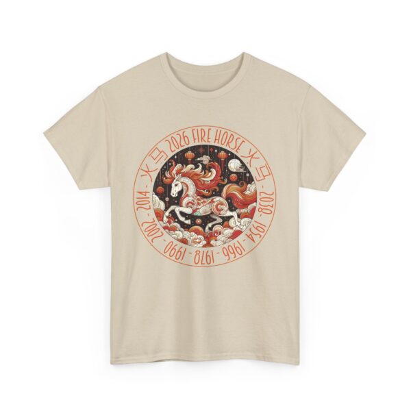 Year of The Horse 2026 Fire Horse Stylized Chinese Traditional Zodiac Astrologic Sign 马年 火马 Design Unisex Heavy Cotton Tee - Image 2