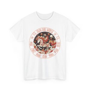 Year of The Horse 2026 Fire Horse Stylized Chinese Traditional Zodiac Astrologic Sign 马年 火马 Design Unisex Heavy Cotton Tee