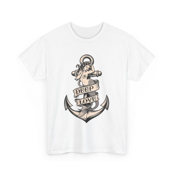 Mermaid and Anchor Deep Love Tattoo Design – Old School Marine Sailor Legends Art Unisex Heavy Cotton Tee - Image 12