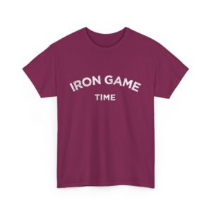 Iron Game Time Motivational Distressed Powerlifting Bodybuilding Letter Art Design Unisex Heavy Cotton Tee