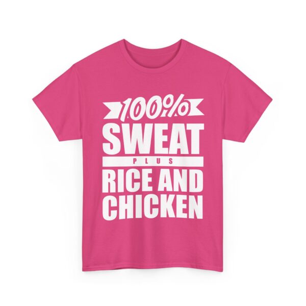 100% Sweat Plus Rice and Chicken Motivational Gym Natural Lifter Design Unisex Heavy Cotton Tee - Image 5