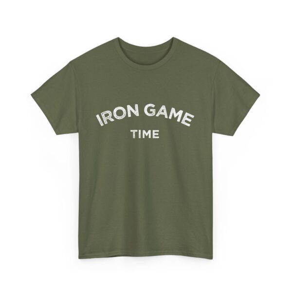 Iron Game Time Motivational Distressed Powerlifting Bodybuilding Letter Art Design Unisex Heavy Cotton Tee - Image 4