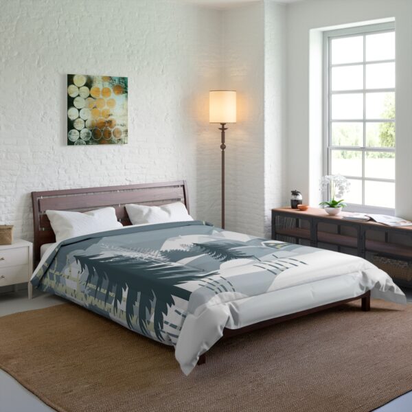 Minimalist Winter Wonderland Tranquil Mountain Night in the Woods Design Comforter - Image 2