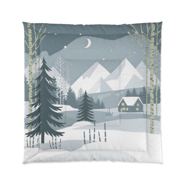 Minimalist Winter Wonderland Tranquil Mountain Night in the Woods Design Comforter