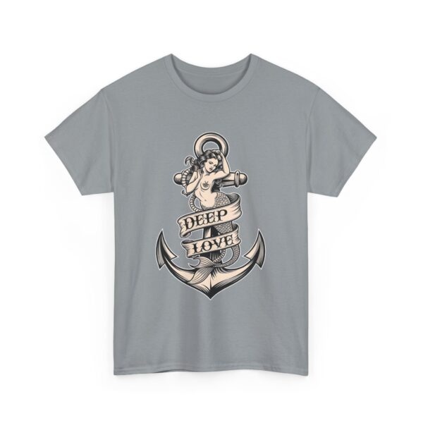 Mermaid and Anchor Deep Love Tattoo Design – Old School Marine Sailor Legends Art Unisex Heavy Cotton Tee - Image 6