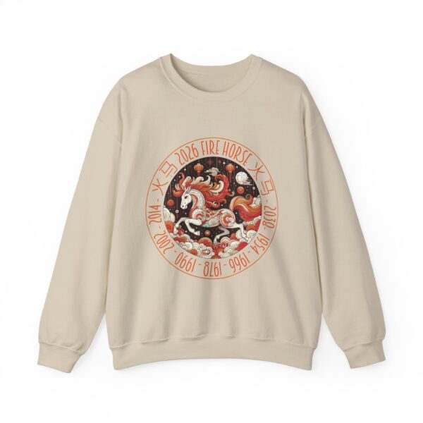 Year of The Horse 2026 Fire Horse Stylized Chinese Traditional Zodiac Astrologic Sign 马年 火马 Design Unisex Heavy Blend™ Crewneck Sweatshirt - Image 3