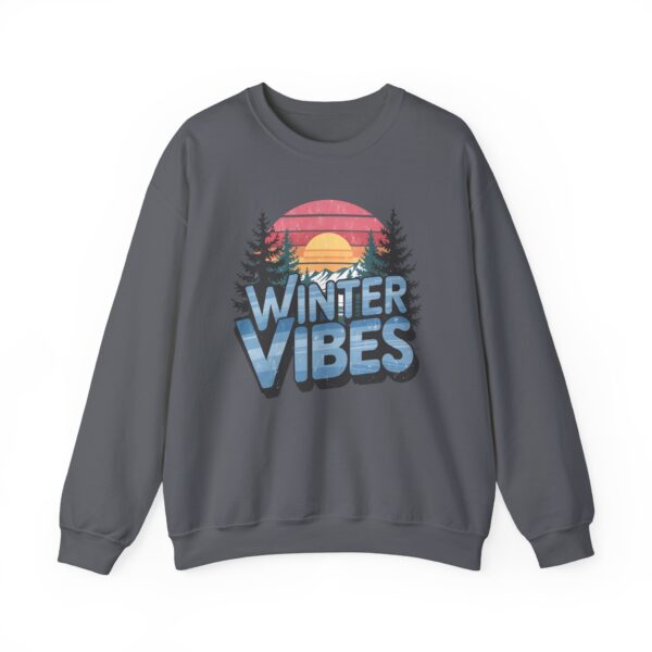 Winter Vibes Snowy Mountain Pine Trees Striped Sunset Nature Art Lovers Design Unisex Heavy Blend™ Crewneck Sweatshirt - Image 9