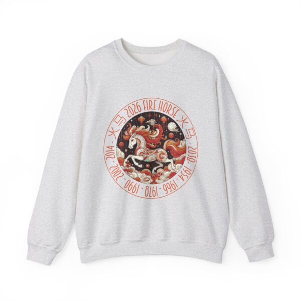 Year of The Horse 2026 Fire Horse Stylized Chinese Traditional Zodiac Astrologic Sign 马年 火马 Design Unisex Heavy Blend™ Crewneck Sweatshirt - Image 2