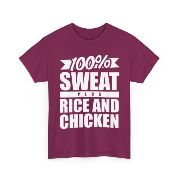 100% Sweat Plus Rice and Chicken Motivational Gym Natural Lifter Design Unisex Heavy Cotton Tee - Image 6