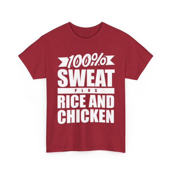 100% Sweat Plus Rice and Chicken Motivational Gym Natural Lifter Design Unisex Heavy Cotton Tee - Image 7