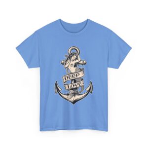 Mermaid and Anchor Deep Love Tattoo Design – Old School Marine Sailor Legends Art Unisex Heavy Cotton Tee